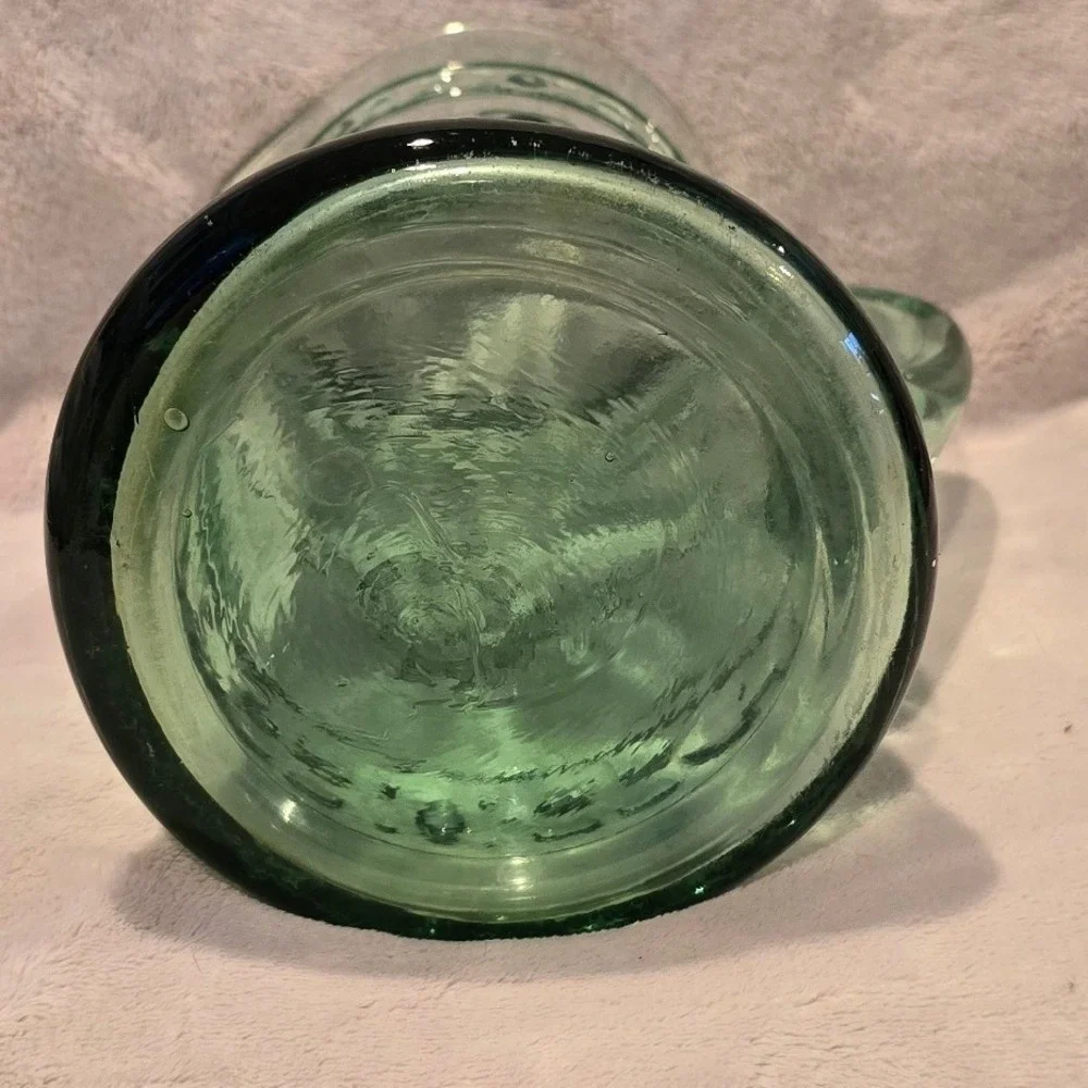 Pitcher‎ Green Glass w/ Southwestern Design Native Embossed 8
